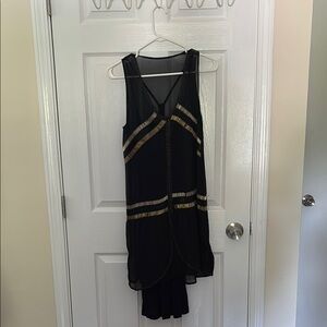 Black and Gold Sleeveless Flapper Dress